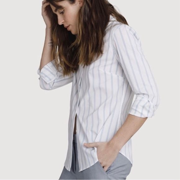 Kit And Ace White And Pink Striped Button Up Shirt Tailored Blouse Size 10 - Picture 2 of 14